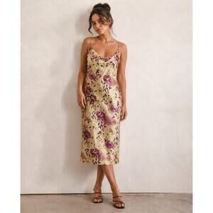 Victoria's Secret Yellow Pink Floral 100% Silk Slip Dress Large